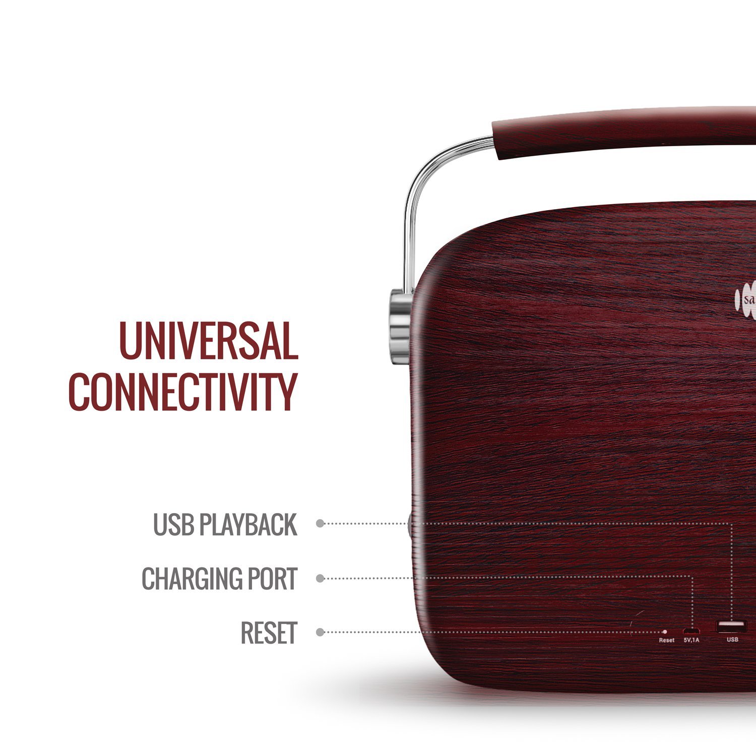 Saregama Carvaan Hindi - Portable Music Player with 5000 Preloaded Songs, FM/BT/AUX (Cherrywood Red) - View 6