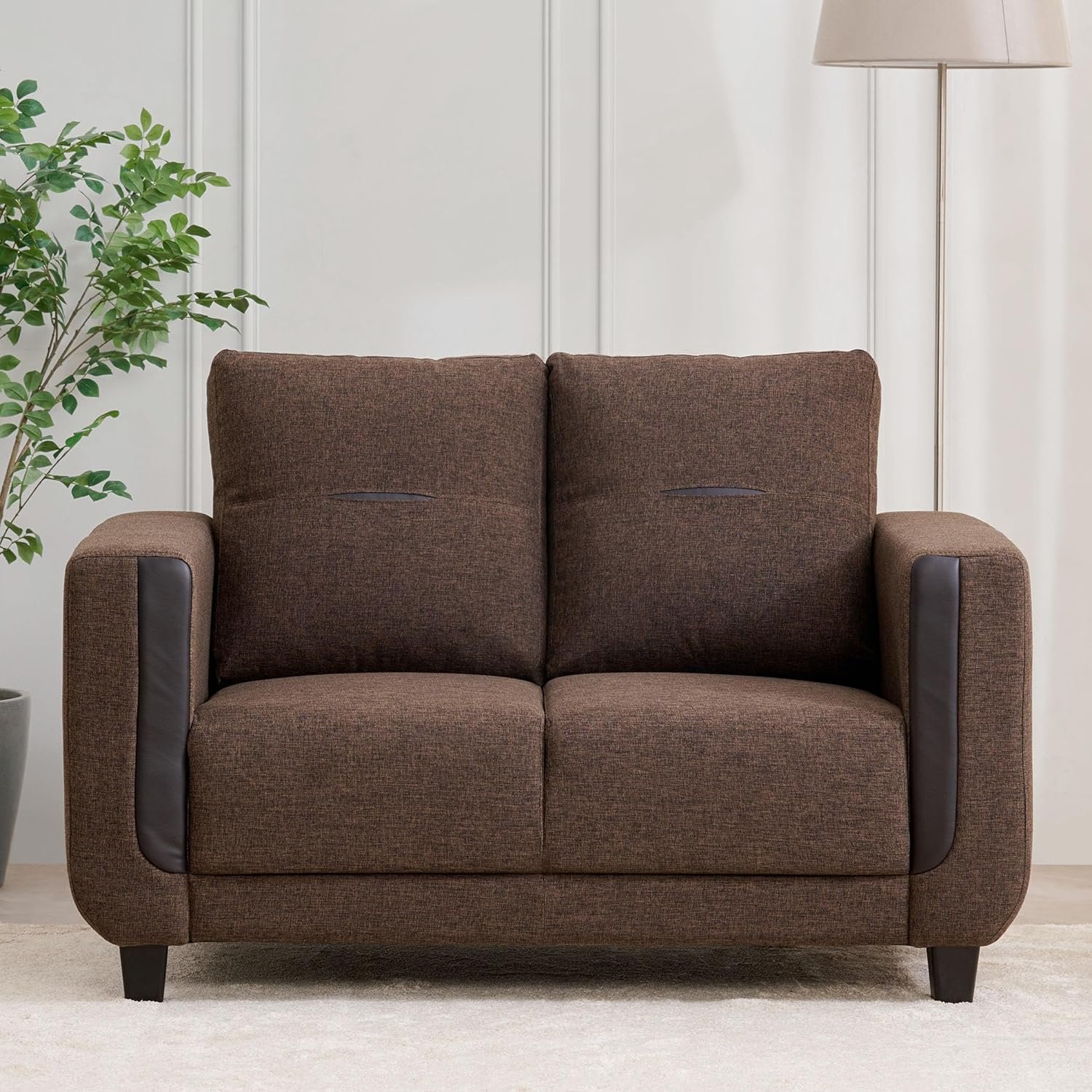Home Centre 2 Seater Berry Fabric Sofa|Fabric Sofa for Living Room|(Brown)|2 Year Warranty